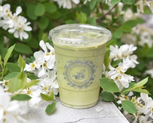 Iced matcha latte in a to-go cup