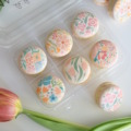 French macarons with custom printed flowers on them for mother's day