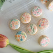 French macarons with custom printed flowers on them for mother's day