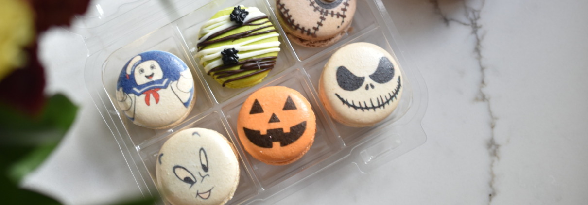 French macarons decorated for Halloween movies