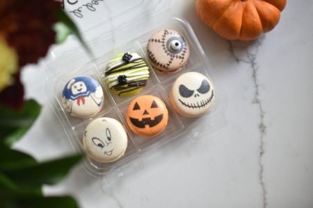 French macarons decorated for Halloween movies