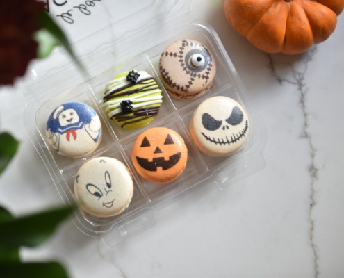 French macarons decorated for Halloween movies