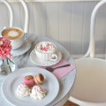 Menu for Valentine's Day celebration including kiddie cappuccino, french macarons and meringue at Le Bon Macaron cafe in Grand Rapids and Holland Michigan