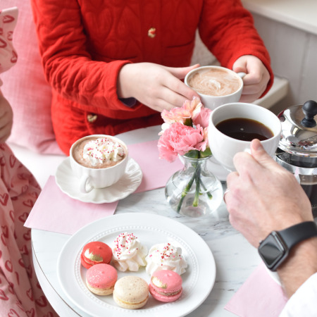 Family enjoying Valentine's celebration at Le Bon Macaron in Grand Rapids Michigan