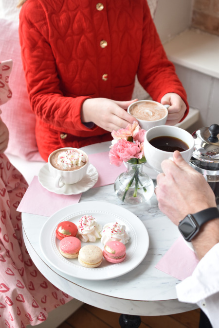 Family enjoying Valentine's celebration at Le Bon Macaron in Grand Rapids Michigan