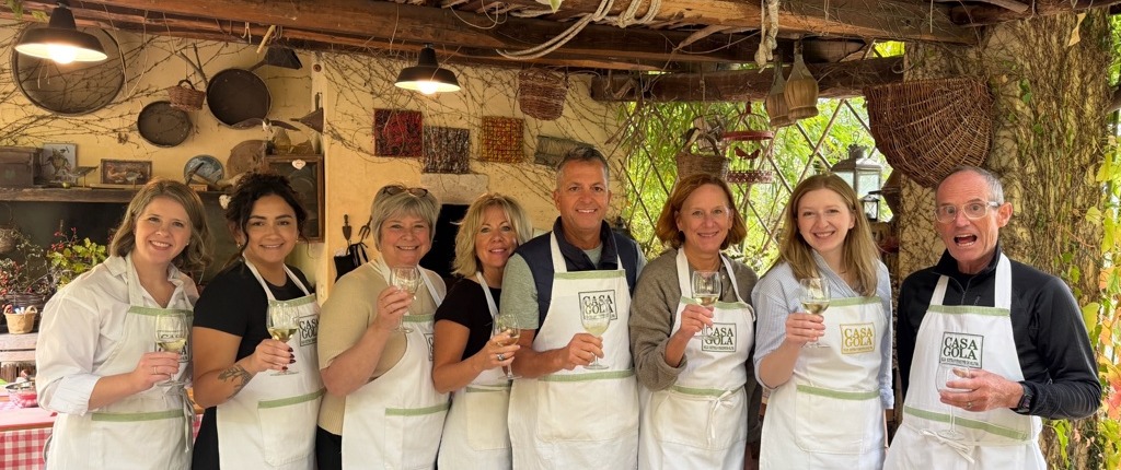 Group of guests at a cooking class in Bevagna Italy